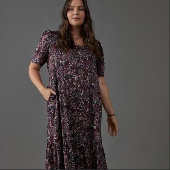 Anthropologie Maeve Lisabetta Boho Maxi Dress Size Large L Purple Paisley - Picture 2 of 8